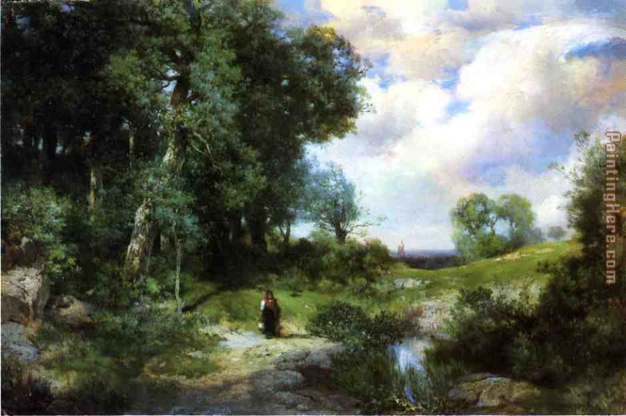 Young Girl in a Long Island Landscape painting - Thomas Moran Young Girl in a Long Island Landscape art painting